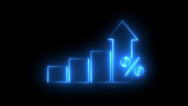Neon blue line business graph  icon Quality control and company cost reduction. Successful  strategy and management. light magenta collar animation and black background  