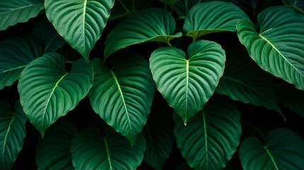 Fototapeta premium Botanical Opulence: A captivating showcase of large, heart-shaped leaves, displaying their intricate textures and the rich tones of nature's greenery.