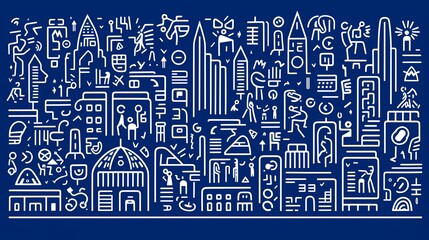 Fototapeta premium Artistic bright colors black lines abstract geometric city 