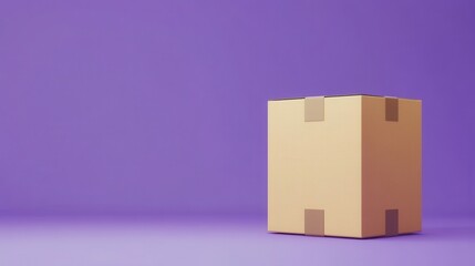Obraz premium 3D Cardboard box package transport order icon .3D Minimal stack parcel box icon on isolated purple background. Logistics shipment and Online delivery service Concept. 3d render.