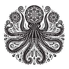 Black Color Octopus Silhouette Vector Illustration, Solid White Background