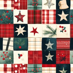 Seamless Pattern Prompts for Patchwork Quilt-Inspired Designs. Seamless Pattern Prompts for Patchwork Quilt-Inspired Designs. Festive patchwork quilt with Christmas motifs.