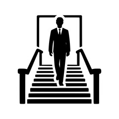 Businessman walking down stairs in a minimalist style  