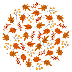 Autumn leaves Circular Background Texture in trendy fall shades Thanksgiving greeting wallpaper idea