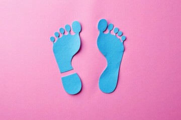 Footprints on pink background with blue outline, baby foot print, little feet print