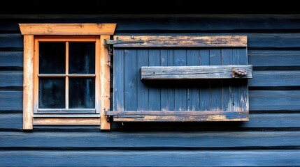 Rustic Wood Building Exterior with Window and Closed Shutter Detail