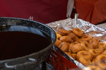 Freshly Fried Donuts at a Traditional Market Stall