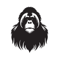 Black Color Orangutan Silhouette Vector Illustration, Solid White Background