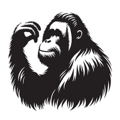 Black Color Orangutan Silhouette Vector Illustration, Solid White Background
