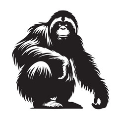 Black Color Orangutan Silhouette Vector Illustration, Solid White Background