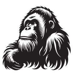 Black Color Orangutan Silhouette Vector Illustration, Solid White Background