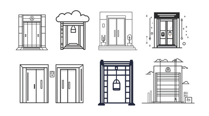 A minimalist black line design of a lift, showcasing clean and precise vector graphics. This simple yet impactful graphic represents the concept of movement, elevation, and modern transportation. 