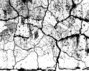 Concrete wall texture with cracked surface. Old concrete wall with cracked flaking paint, closeup of cracks and fissures of peeling paint on a transparent background