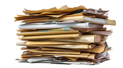 Pile of Papers: A chaotic heap of documents, envelopes, and papers creates a visual metaphor for paperwork, bureaucracy, or a backlog of tasks.