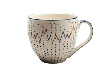 A Charming Ceramic Mug Adorned With A Playful Rhythmic Pattern Of Dots And Lines, Creating A Vibrant And Modern Feel In Soft Cream And Navy Blue Tones Isolated on Transparent Background