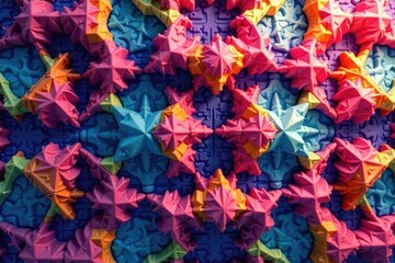 Abstract geometric shapes forming a repeating design , print, seamless, maximalist