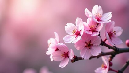 Fototapeta premium Delicate pink sakura blossoms, intricate branch pattern, pastel, nature, branch