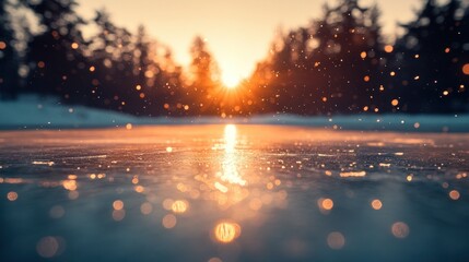 Golden winter ice sunset