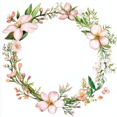 Fototapeta premium A beautifully detailed cherry blossom frame, with soft pink flowers, gentle greenery, and an airy, watercolor touch, creating a romantic, nature-inspired design.