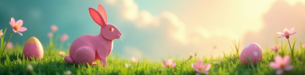 Obraz premium Paper cut rabbit emerging from Easter egg, spring, eggs