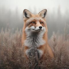 Fototapeta premium Red fox in autumnal meadow
