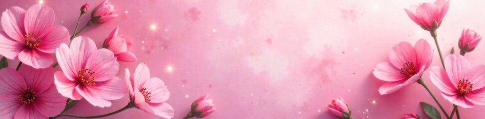 Pink floral banner with a subtle sparkle backdrop, party decoration, floral, party decor