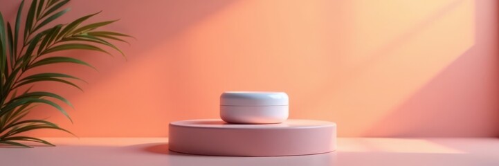 product on minimalist pedestal with soft warm lighting, luxury, high end