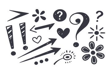 Fototapeta premium Big vector set of crayon style punk doodles: arrows, hearts, spirals, trees, clouds, scribbled crowns, grungy flowers, houses, swirls, mermaid scales, charcoal sketches, and more