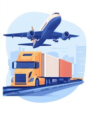 Combined transport abstract concept vector illustration. Intermodal multimodal transport, goods movement, truck delivery, plane shipping, freight train platform, found baggage abstract metaphor. illu