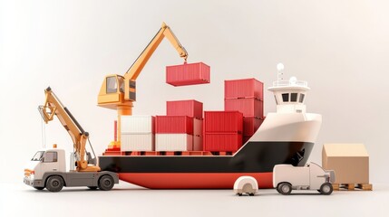 Efficient Container Logistics and Freight Shipping Solutions for Business Enterprises Showcasing Trucks Container Ship and Cargo Handling Equipment