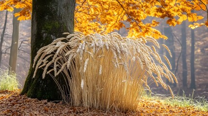 Golden Wheat Stalks Autumn Forest Tree Landscape