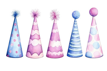 Colorful 3D party hats and confetti celebrate a fun holiday concept