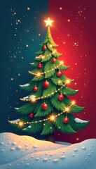 Fototapeta premium Simple vector card with a Christmas tree design, illustration, abstract, christmas