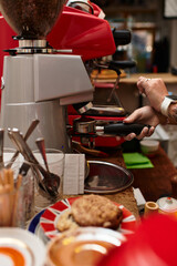 Morning ritual at the cafe where baristas craft delicious beverages and sweet treats