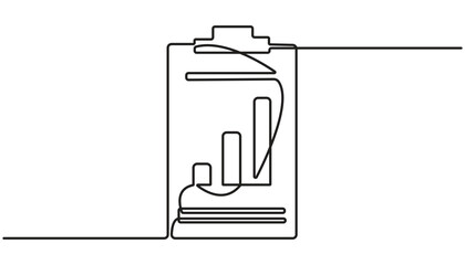 Continuous one line drawing of clipboard with statistics graph. One line drawing illustration of graph on clipboard. World statistics day concept line art