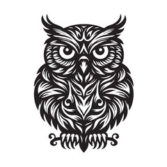 Obraz premium Black Color Owl Silhouette Vector Illustration, Solid White Background