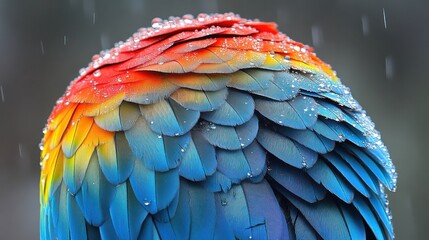Obraz premium Close-up portrait of a Scarlet Macaw, displaying its vibrant red, blue, and yellow feathers in incredible detail. The bird's powerful beak and intelligent eyes are captured with cinematic sharpness.