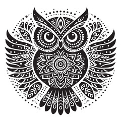 Black Color Owl Silhouette Vector Illustration, Solid White Background