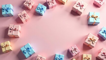 Subtle pastel gift boxes, scattered, various sizes and pastel colors, box, gift box pattern, box pattern