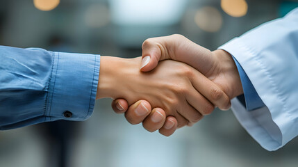 Fototapeta premium Clinic handshake patient meets doctor in a bright medical environment