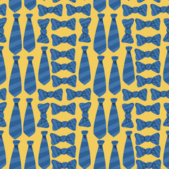 Happy father day pattern with ties and bows on yellow background for celebration design.