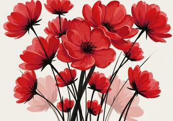 Vibrant Red Flowers Soft Light Painting. AI Generated