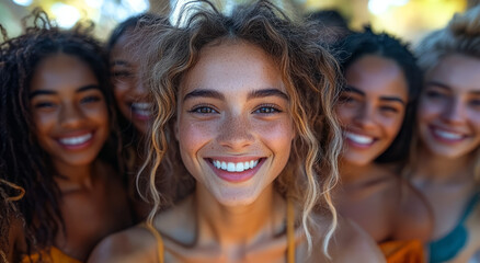 Fototapeta premium Diverse friends selfie together creates such joyful, happy moment