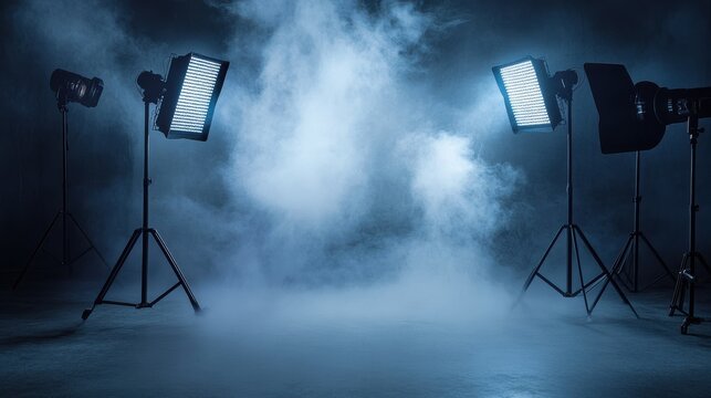 Professional photography studio with atmospheric fog and lighting illustration