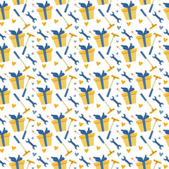 Father's day gift pattern with tools and hearts for celebratory design.