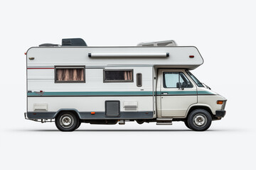 Camper Van on White Background &ndash; RV Motorhome for Road Trips, Outdoor Adventures, Vacation Getaways, Van Life, Camping Experience,Recreational Vehicle for Travel. Camper van rental



