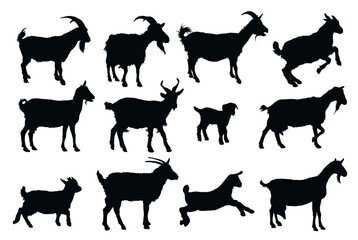A set silhouettes of farm goats.
