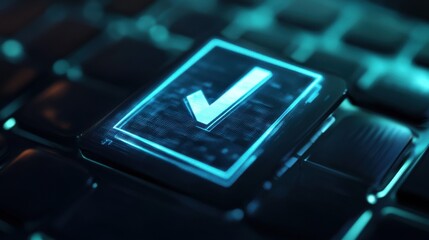 Digital workspace graphic design success checkmark icon close-up illustration