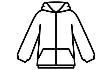 フード付きジップアップパーカー、服のシンプルな線画アイコン（白黒）