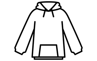 フード付きパーカー、服のシンプルな線画アイコン（白黒）